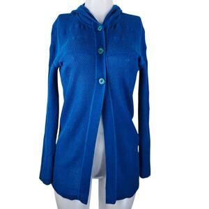 Title Nine Turquoise Open Knit Hooded Washable Wool Athletic Cardigan Women's M